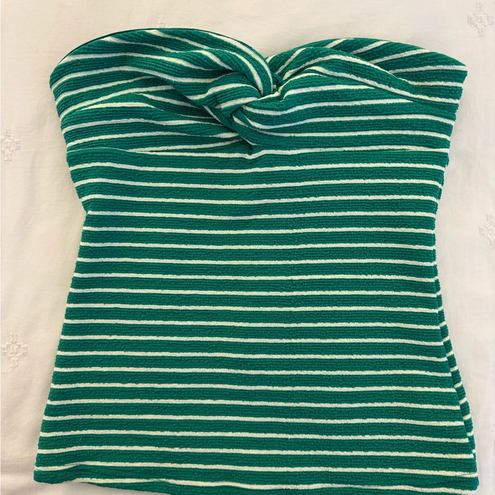 Missguided Green & White Striped Twist-Front Tube Top